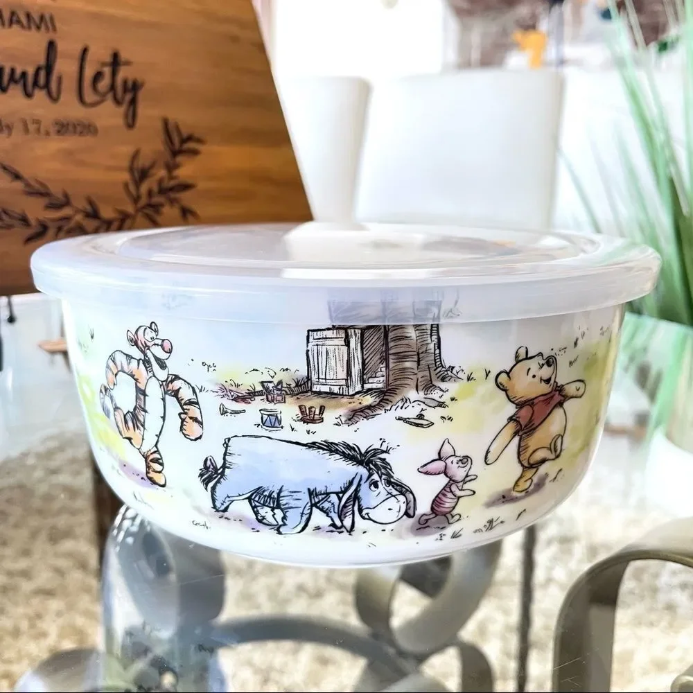 NWT Disney 2 Pc Winnie the Pooh Ceramic White Vented Food container 2 Pieces Set